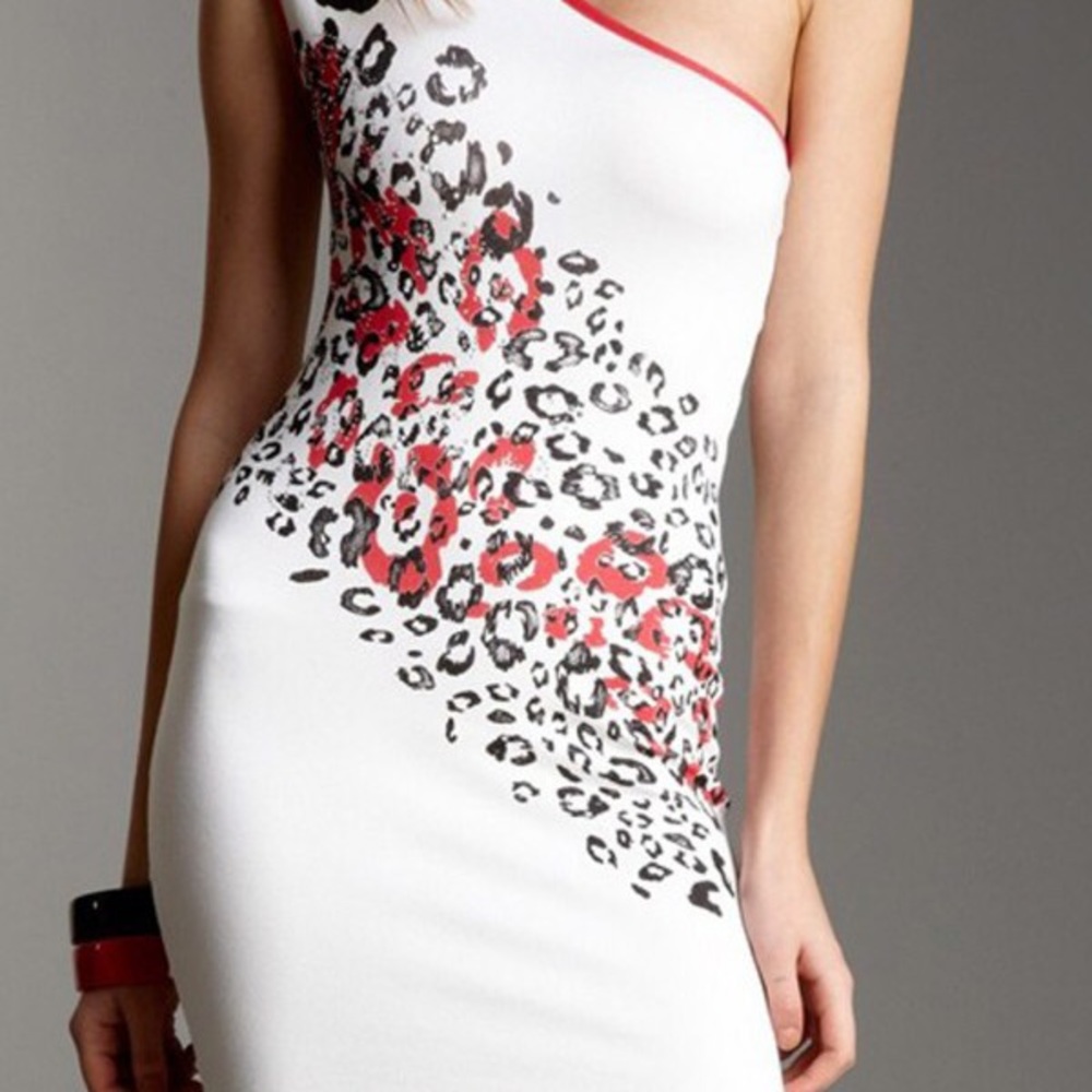 One Shoulder Leopard Print Rhinestone Dress